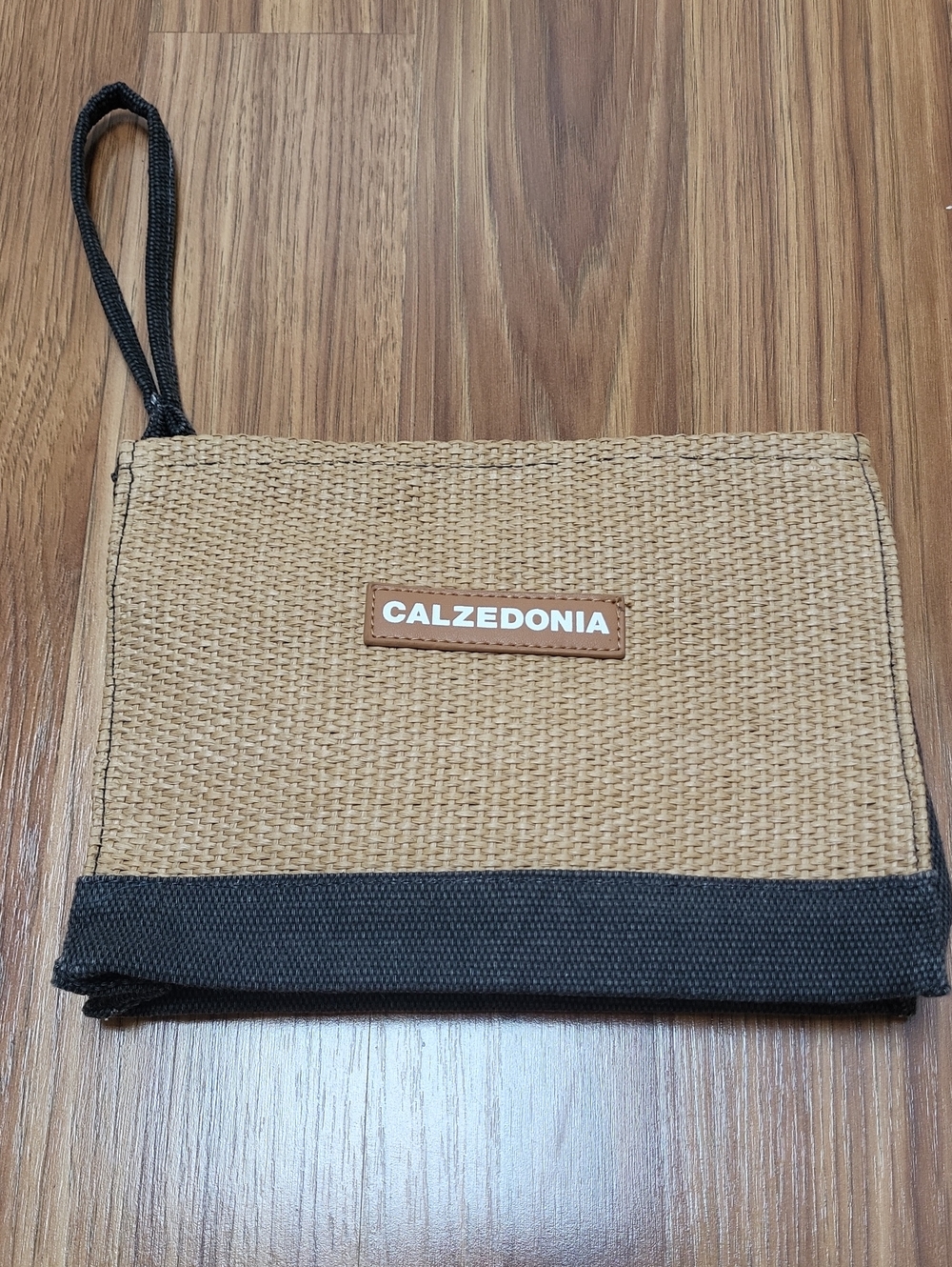 Calzedonia Natural Straw Wristlet Clutch with Black Trim
